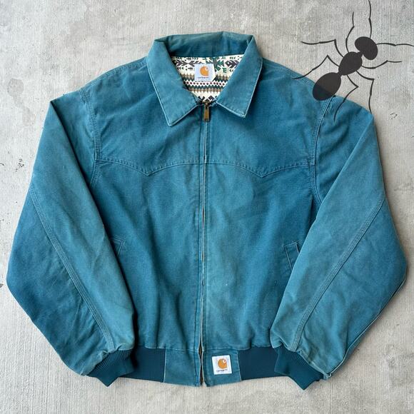 Vintage Carhartt blue JS1455? Aztec lined Santa Fe work wear jacket - Picture 1 of 10
